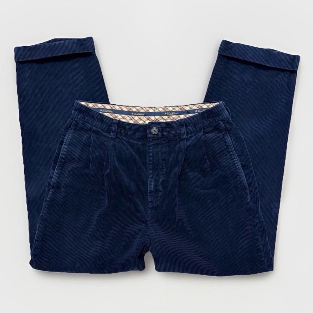 Brooks Brothers Elliot Pleated Corduroy Pants Navy Blue 32 x 28